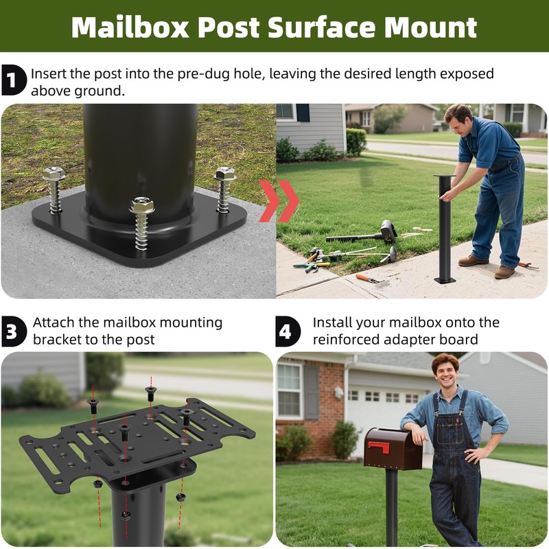 KOMOHOM 43" Mailbox Post with Mounting Bracket, Black In-Ground Mounting