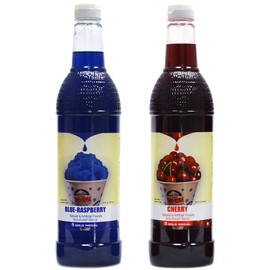Concession Essentials Snow Cone Syrup (25 Fl Oz)- Pack of 2 - Cherry & Blue Raspberry