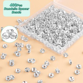 Yholin 400Pcs Rondelle Spacer Beads for Jewelry Making, 12mm Silver Rhinestone Spacer Beads for Bracelets Loose Beads Plated Crystal Rondelle