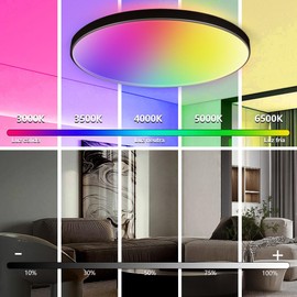 YICALE Lampara De Techo Inteligente 24W, Lamparas De Techo Alex Negro, Luz Inteligente Circular Modo 5 - RGB, 3000k - 6500k 160.000 Colores Ajustable, WIFI Conexión Directa Alex,Google,Siri