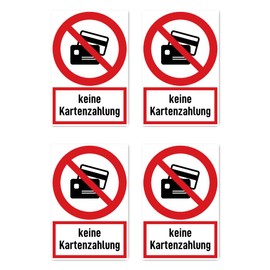 Stickers: 112.5 x 75 mm, Pack of 4 – No Card Payment – Prohibition Sign with Text (German) (Red/White) – Vertical – DIN EN ISO 7010 / ASR A1.3