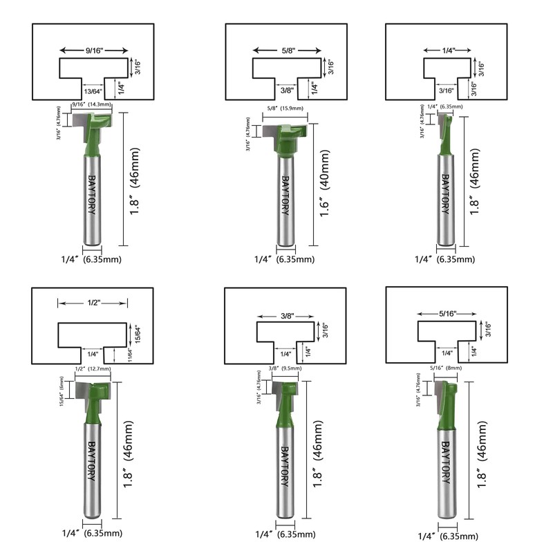 BAYTORY 6Pcs Keyhole Router Bits Set, 1/4" Shank Router Keyhole
