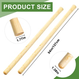 Lasnten 2 Pcs Solid Wood Replacement Handle for Round Eye Hoe 54 Inches/ 137 cm Grub Hoe Handle for Garden Shovel Tool Digging Spading Fork Rake Gardening Weeding, natural