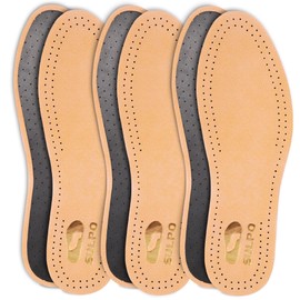 Marol Activated Carbon Insoles for Sweaty Feet Perforated Real Leather 3 Pairs UK Size 3-13.5 - Beige - 36