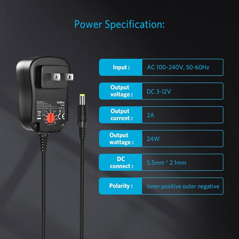 Belker 24W Multi Voltage 3V 4.5V 5V 6V 7.5V 9V