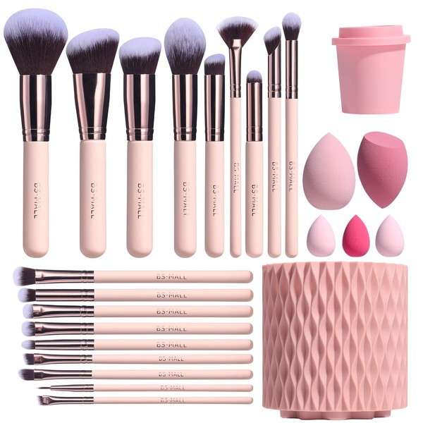 BS-MALL Makeup Brushes Premium Synthetic Foundation Powder Concealers Eye Shadows Makeup 18 Pcs Brush Set with 5 Pcs Makeup sponge Set & Makeup Brush Holder Sponge Case