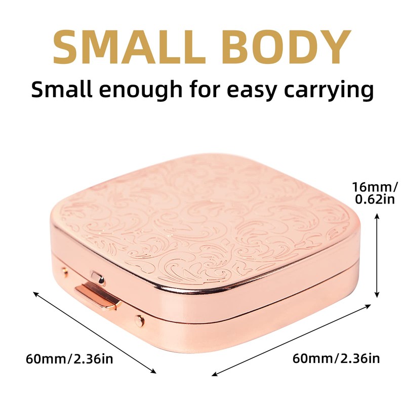 Einfache quadratische tragbare Pillendose aus Metall mit 3/8-Fach (Small, Rose