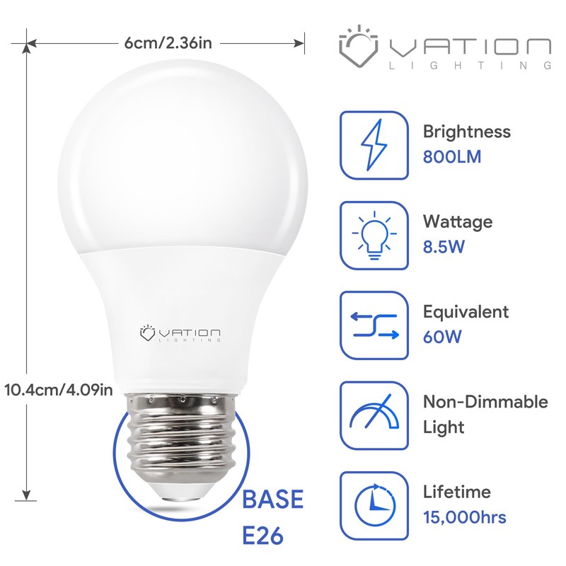 VATION LIGHTING A19 4000K LED Light Bulbs Neutral White, 60