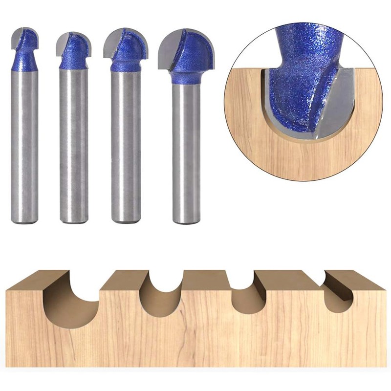 Wolfride 4pcs Core Box Router Bit 1/4 Inch Shank Round