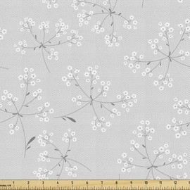 Lunarable Floral Fabric by The Yard, Flower Illustration with Pure Smooth Patterns on The Soft Color Background Print, Decorative Fabric for Upholstery and Home Accents, 1 Yard, Grey and White