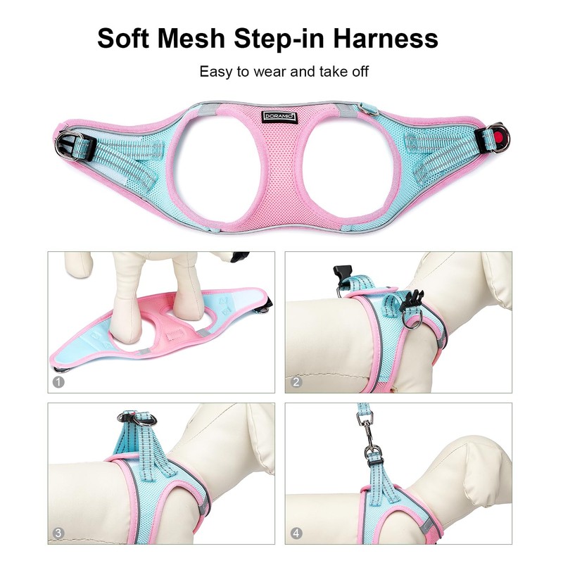 DORAMIO Step-in Dog Harness and Leash Set, No-Chock Soft Mesh
