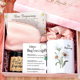 Didaey 8 Pcs New Beginnings Box Gifts for Women Farewell Gifts For Coworkers New Job Going Away Daisy Mug Keychain Candle Eye Mask Scrunchie Cards Good Luck Basket for Employee Friends Mom Sister
