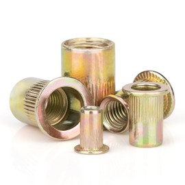 Metric Rivet Nut Assortment Kit(105 Pcs), M4 M6 M8 M10 M12, Zinc Plated Finish Carbon Steel Flat Head Rivnut, Threaded Insert Nut, Nutsert, Knurled Body