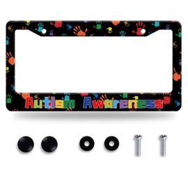 Autism Awareness License Plate Frame Colorful Handprint License Plate Frames Stainless Steel Accessories Cars Decor with 2 Holes and Screws Fits Standard US CA Vehicles Size 12.2 x 6 Inches