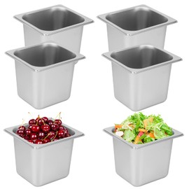 IHDYPPEW 6 Pack, 1/6 Size Stainless Steel Steam Table Pan with Lid, 6 Inch Depth Hotel Pans for Weddings, Parties, Restaurants, Cafeterias and Hotels