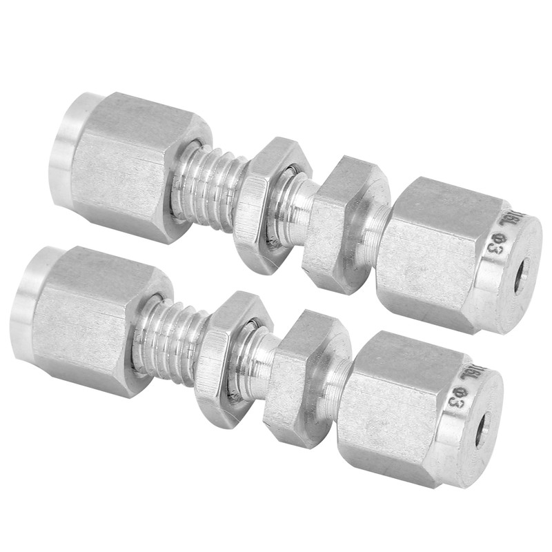 2Pcs Compression Bulkhead 316 Stainless Steel Double Ferrule Fitting Connector