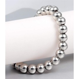 Granny Chic Fashion 8mm 316L Stainless Steel Rosary Beaded Chain Bracelet for Women Men 7-11 inches(Silver, 8 inches)