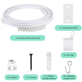 Jetec 9.8 Feet/ 3 Meters Flexible Bendable Ceiling Curtain Track, Mount for Rail with Curtain Tracks System Bunk Bed Window, Room Divider, Door, Shower, Rv(White)