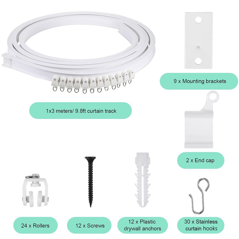 Jetec 9.8 Feet/ 3 Meters Flexible Bendable Ceiling Curtain Track,