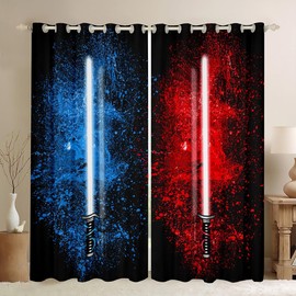 Feelyou - Cortinas de sable de luz, 38 pulgadas de ancho x 45 pulgadas de largo, para niños, adolescentes, rojo, azul, 2 paneles de cortinas para ventana, decoración del recámara, decoración del
