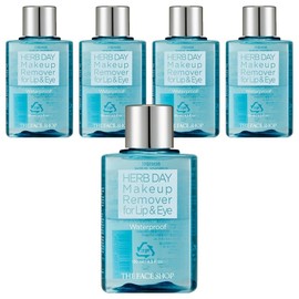 The Face Shop Herb Day Waterproof Lip & Eye Makeup Remover, 130ml, 5 pcs / 더페이스샵 허브데이 워터프루프 립 앤 아이 메이크업 리무버, 130ml, 5개