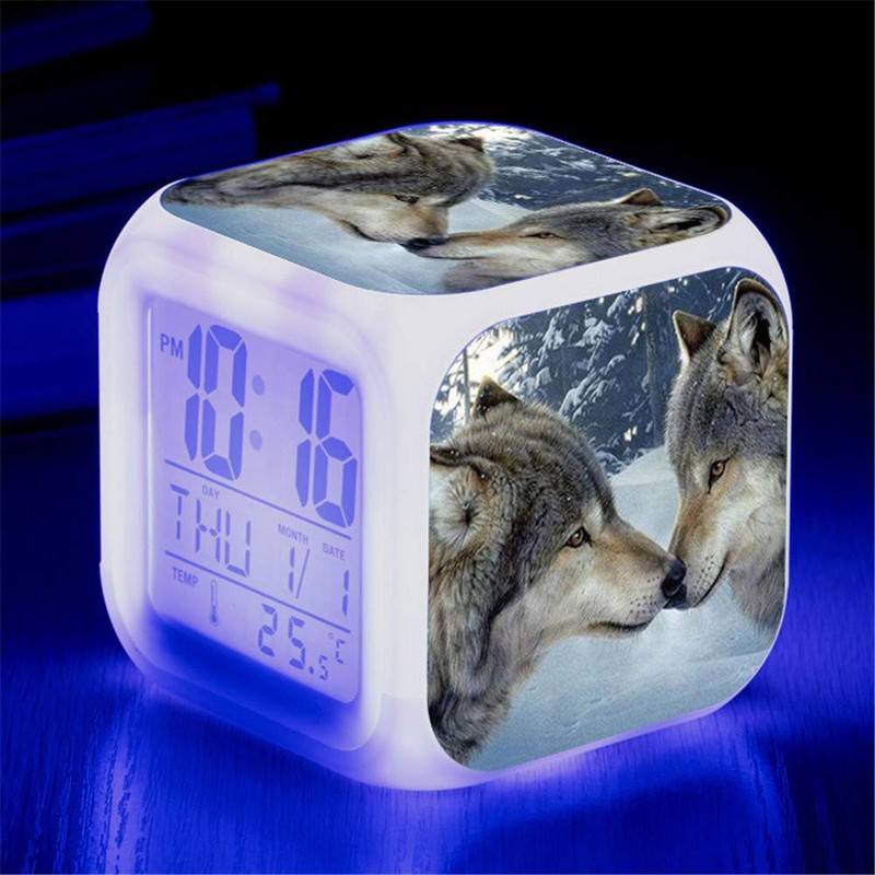 Nicole Knupfer Wolf Wecker Kinder Wecker LED Night Nachttischwecker Quadrat