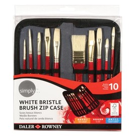 Daler-Rowney Simply Oil Brush Set in Zip Case, 10 x Assorted White Bristle Hair Brushes, Short Handle, Ideal for Entry-Level Artists & Hobbyists