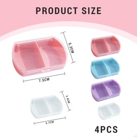 Katyjun Pack of 4 Pill Box 2 Compartments Small for On the Go Pill Box