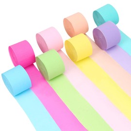 Crepe Paper Colourful 8 Rolls Set, Rainbow Crepe Paper Ribbon 4.5 cm x 25 m Pastel Colours, Crepe Tape Colourful, Streamers Crepe Paper for Party Decoration, DIY, Wedding Decoration, Birthday Party (8