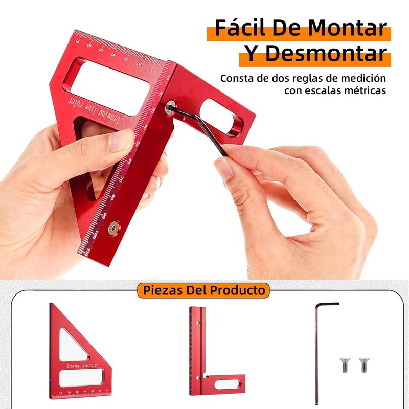 Regla triangular de inglete de aleación de aluminio de 45/90