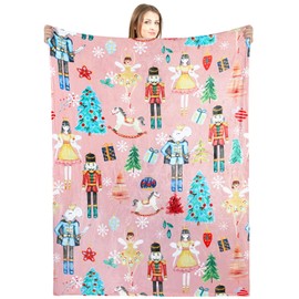 Buryeah Christmas Nutcracker Throw Blanket Soldier Fairy Prince Mouse Gift Christmas Ballet Blankets 60 x 50 Inches Home Bed Soft Blanket Decor (Pink)