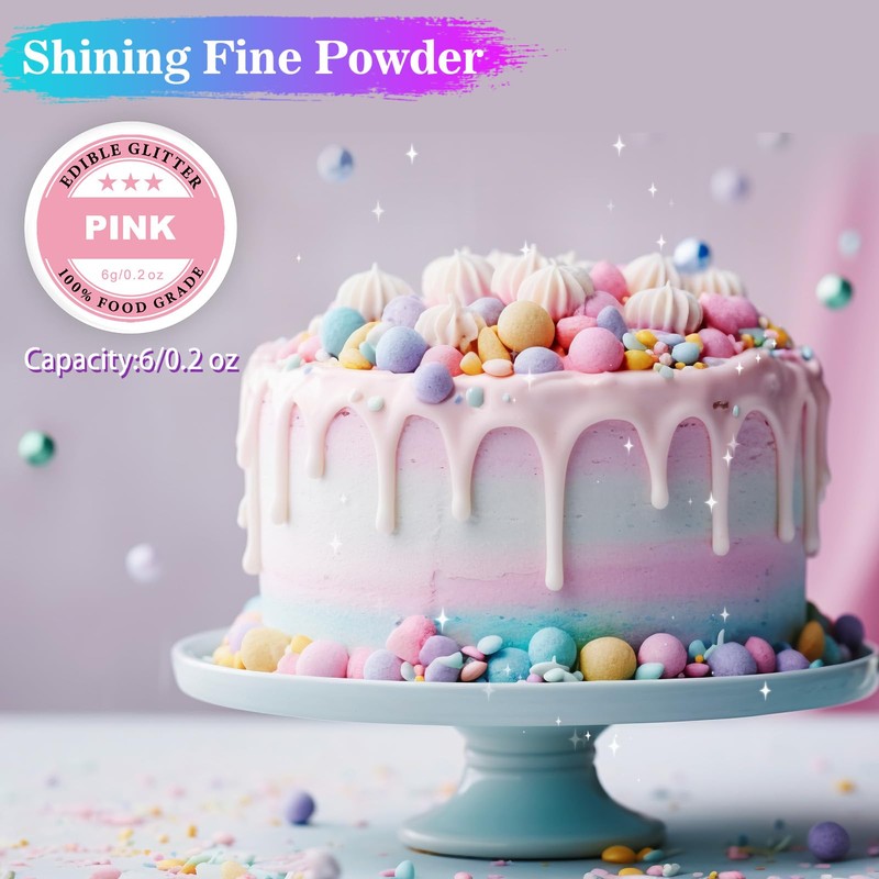 Essbarer Glitzer - 6g Lebensmittelfarbe Pulver für Schokolade, Erdbeeren, Cupcakes,