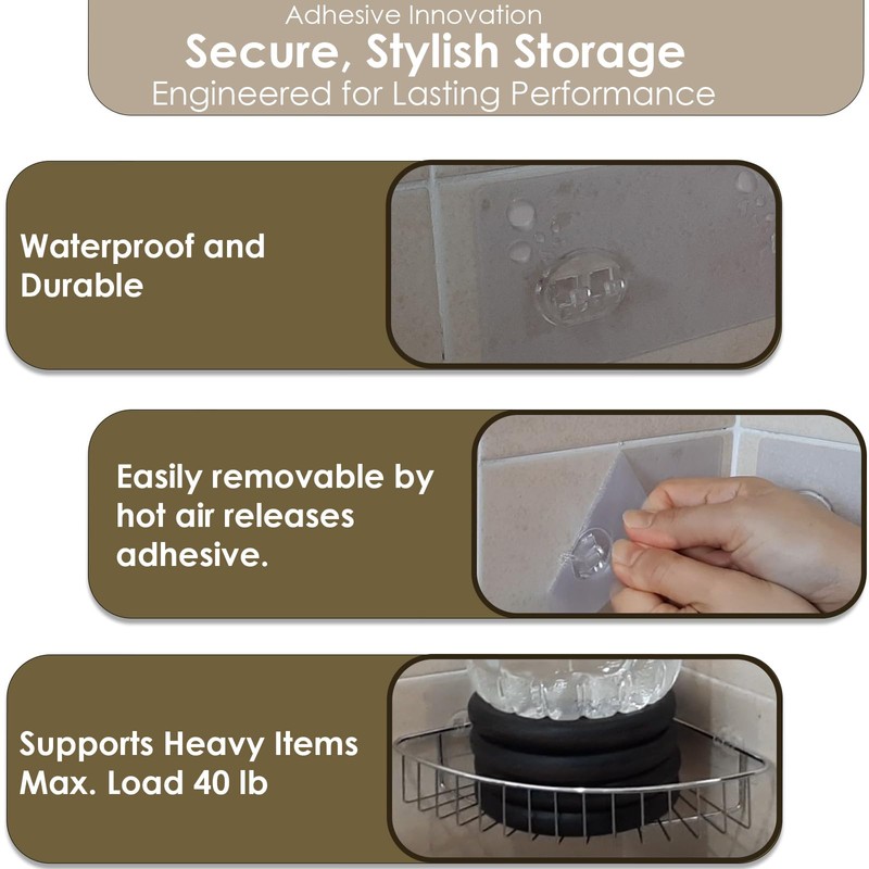 Jovware Shower Caddy Adhesive Replacement Stickers, Shower Organizer Adhesive Replacement,