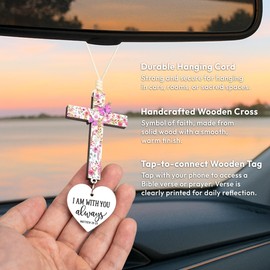 Cross for Car Mirror Hanging Christian Gifts for Men, Women, Bible Study - Scan Phone for Daily Bible Verse Car Rearview Decor Accessories, Jesus Xmas Ornament Easter Religious Gift for Truck Driver