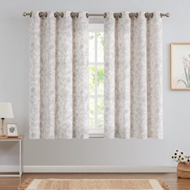 jinchan Floral Curtains Linen Blend Curtains for Living Room Verbena Grey French Country Farmhouse Curtains 63 Inches Long Light Filtering Window Grommet Semi Sheer Curtains 2 Panels