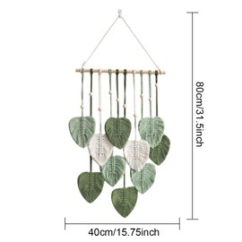 Macrame Wall Hanging Leaves, Bohemian Wall Hanging Woven Tapestry, Large Chic Woven Leaf Tassels Handmade Woven Wall Art for Bedroom Nursery Home, 15.7x31.5inch(Green)