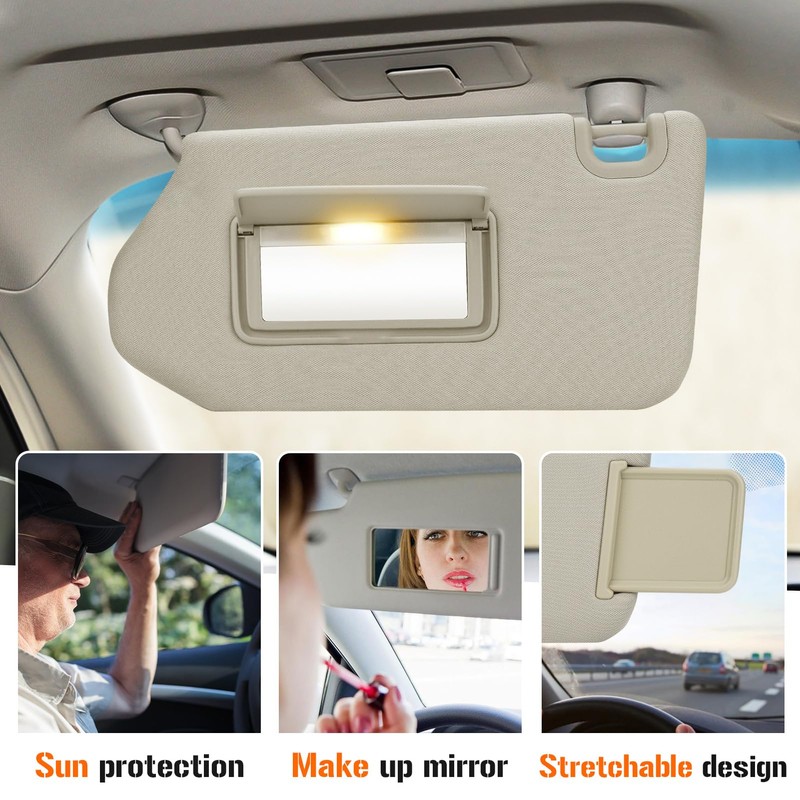 Sun Visor with Light for 2013-2018 Nissan Pathfinder, 2014-2017 Infiniti