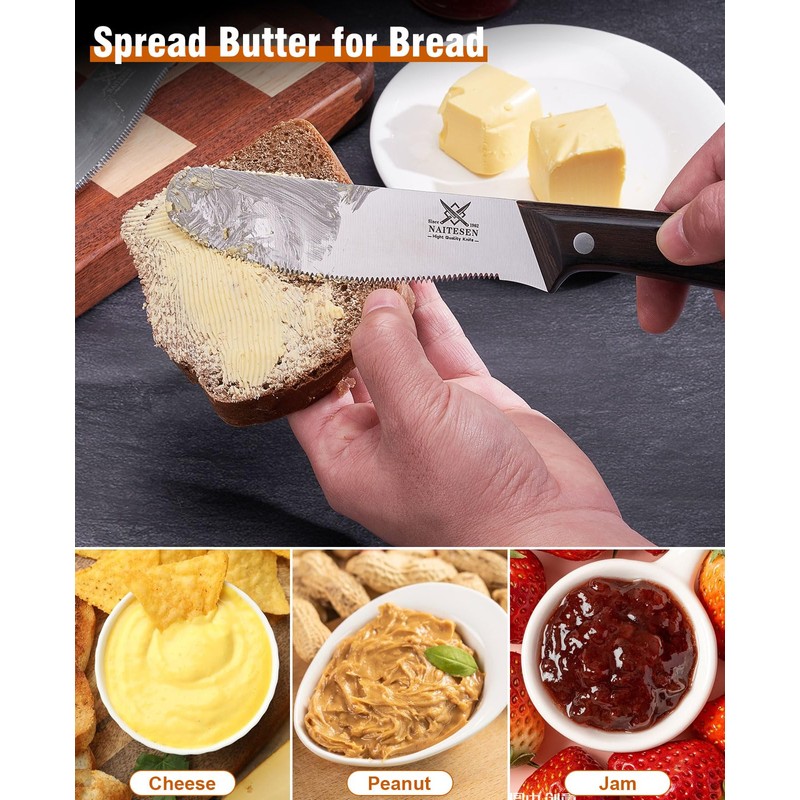 Naitesen 3PCS Serrated Bread Knife and Butter Knife Set
