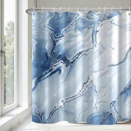 TYLCLTX Light Blue Marble Shower Curtain Waterproof Fabric Shower Curtain with Hooks Bathroom Decor 72x72 inch