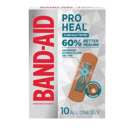 BAND-AID Brand Pro Heal Adhesive Bandages with Hydrocolloid Gel Pad, Clinically Tested, Better Healing of Minor Wounds, Waterproof Bandages, One Size, 10 ct