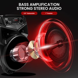 Pyle 240W Rechargeable Outdoor Bluetooth Speaker Portable PA System w/ 6.5” Subwoofer 1” Tweeter, Microphone In, Party Lights, MP3/USB, Radio, Remote - Pyle PPHP634B