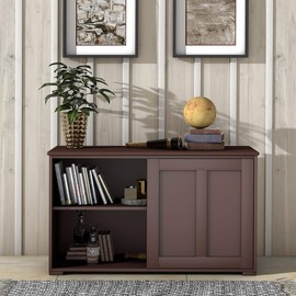 SILKYDRY Sideboards Buffet Cabinet with Storage, Sliding Door Coffee Bar, Console Table with Adjustable Shelf, Credenzas for Living Room, Stackable Kitchen Cupboard for Dining Room (Espresso)