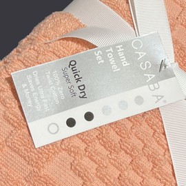 CASABA 2-PC New CASABA Quick Dry Soft Cotton Hand Towels Peach Pink Stretched Checked