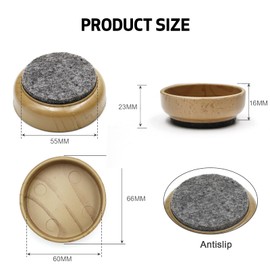 Felt Floor Cups 60mm/ 2.4 Inch Round Furniture Felt Castors Non Slip Floor Protector for Chair Legs Furniture
