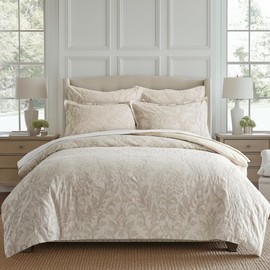 Levtex Home - Alessio Beige Comforter Set - King Comforter + Two King Pillow Cases - Floral Damask - Beige and Cream - Comforter (106 x 94in.) and Pillow Case (36 x 20in.) - Cotton