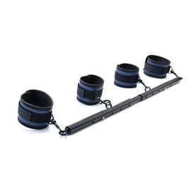 Heavy Duty Stainless Steel Expandable Black Spreader Bar with 4pcs PU Blue Adjustable Straps, Sports Aid Training Fitness Gear Pilates Aid Kit,Home Indoor Sports Yoga Set