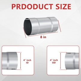 LCGP 4" Custom Mandrel Straight Exhaust Pipe, 8" Long, 4" ID/OD Aluminized Steel Exhaust Pipe