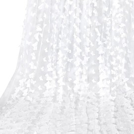 BENECREAT 2.19 Yards 3D Vivid Butterfly Lace Fabric, 68.5 Inch Butterfly Mesh Lace Fabric White Embroidery Fabric for DIY Wedding Dress Costume Accessories Veil Home Decor