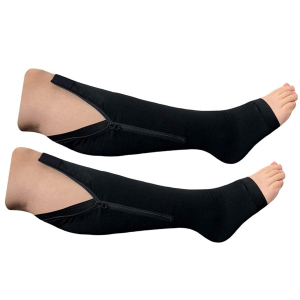 HealthyNees Big Tall Plus Size Wide Calf & Extra Wide 20-30 mmHg Open Toe Medical Compression Leg Swelling Circulation Men Women Socks (Black With Zipper, Wide Calf 4XL)