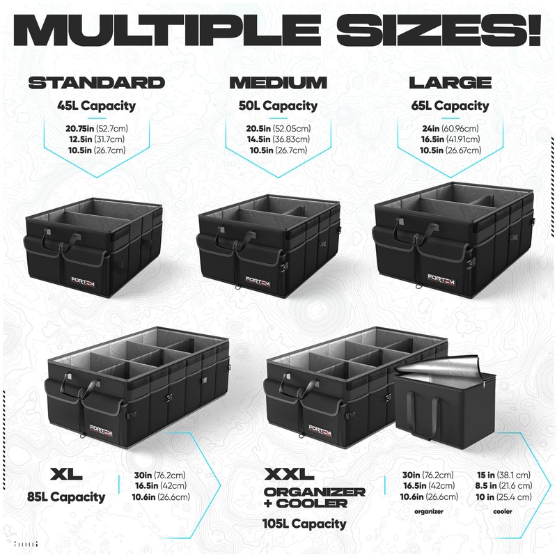 FORTEM Car Trunk Organizer, Collapsible Multi Compartment SUV Organizer, Foldable